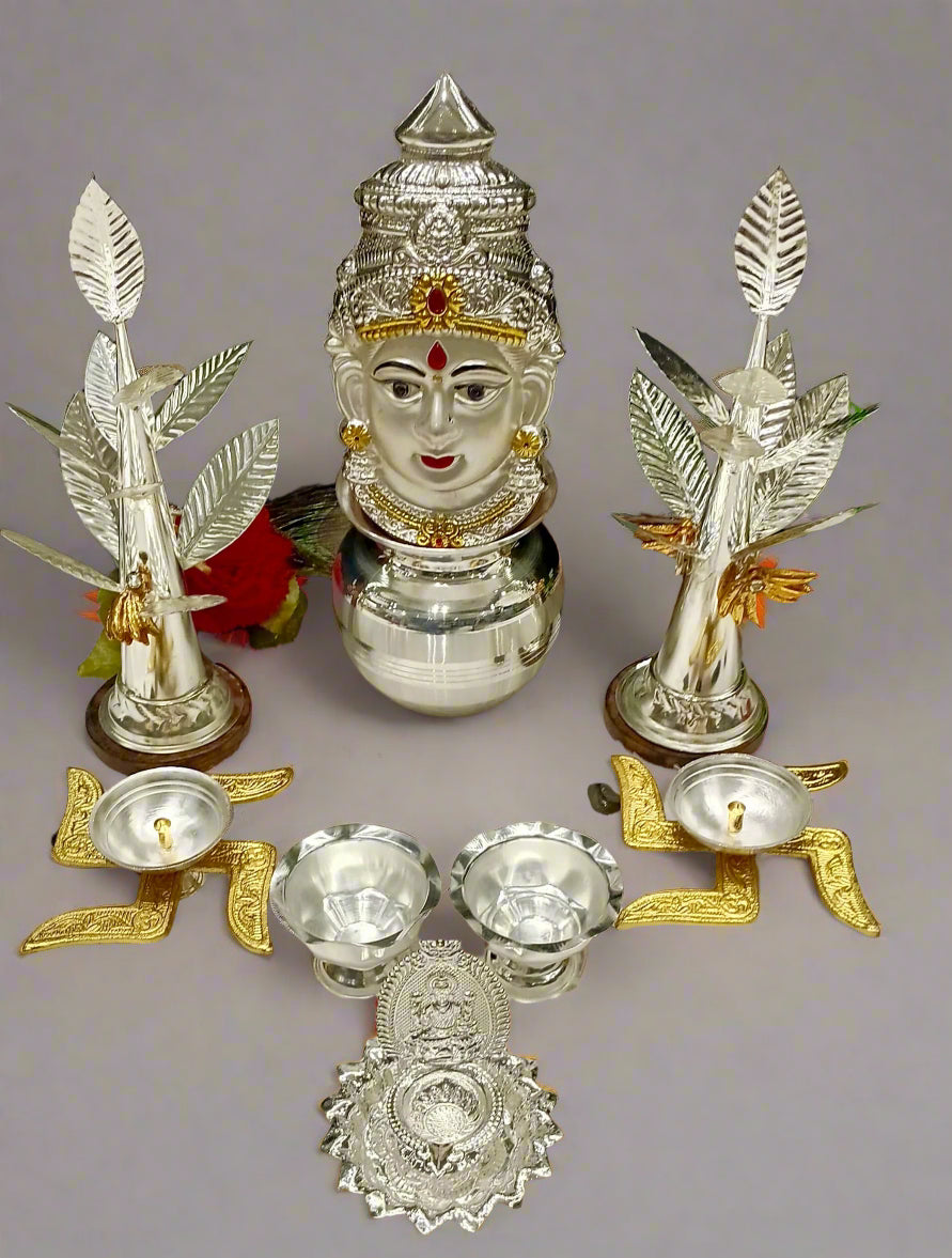 silver plated varalakshmi pooja thali set of 9 item for housewarming/ diwali